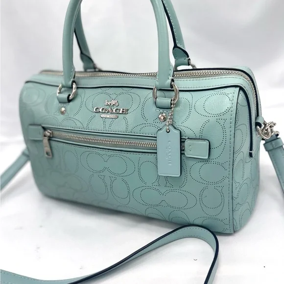 COACH Signature Perforated Leather Rowan Satchel Bag